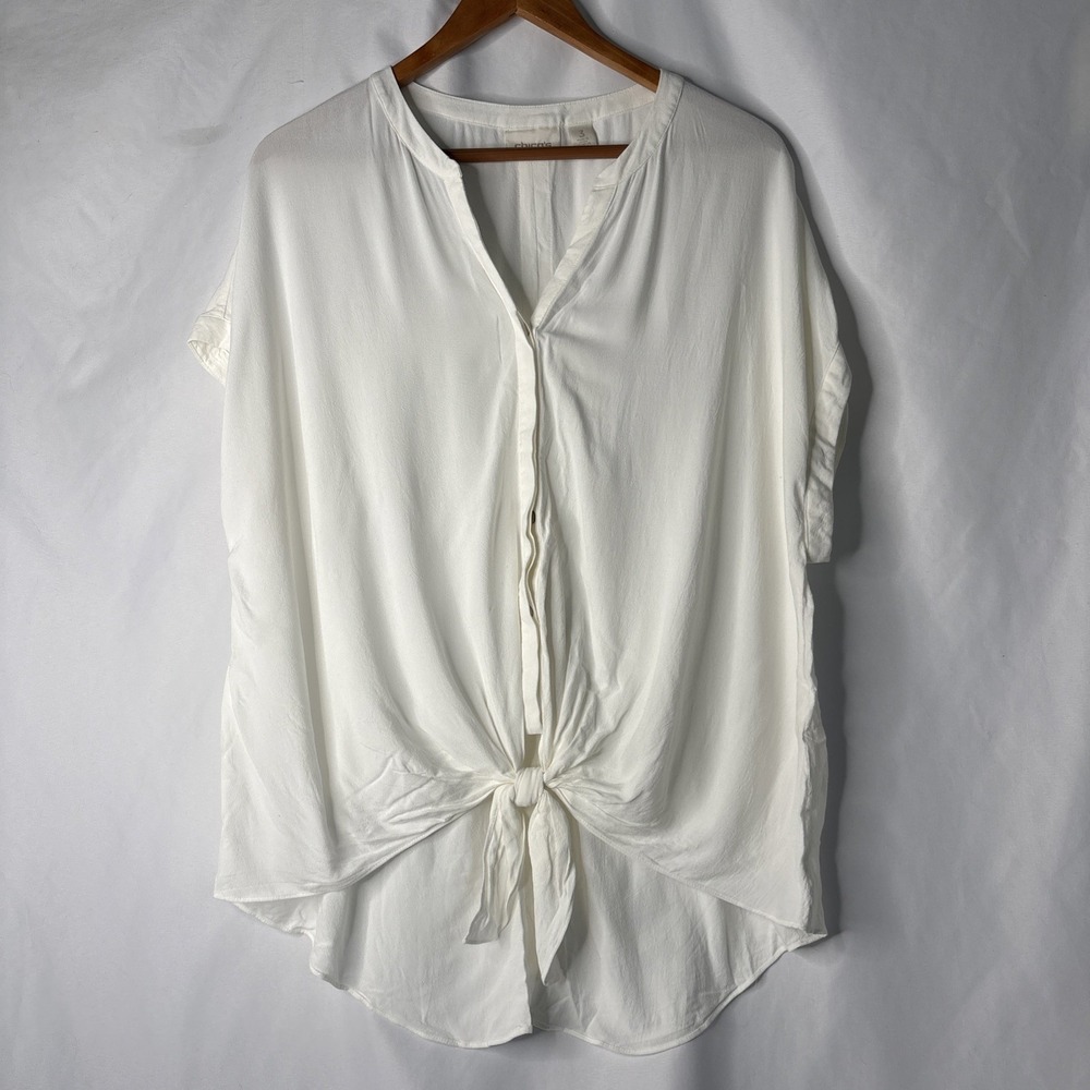 Chicos Tie-front Women's 3 (16) Cream Rayon Blouse Short Sleeve Classic Flowy
